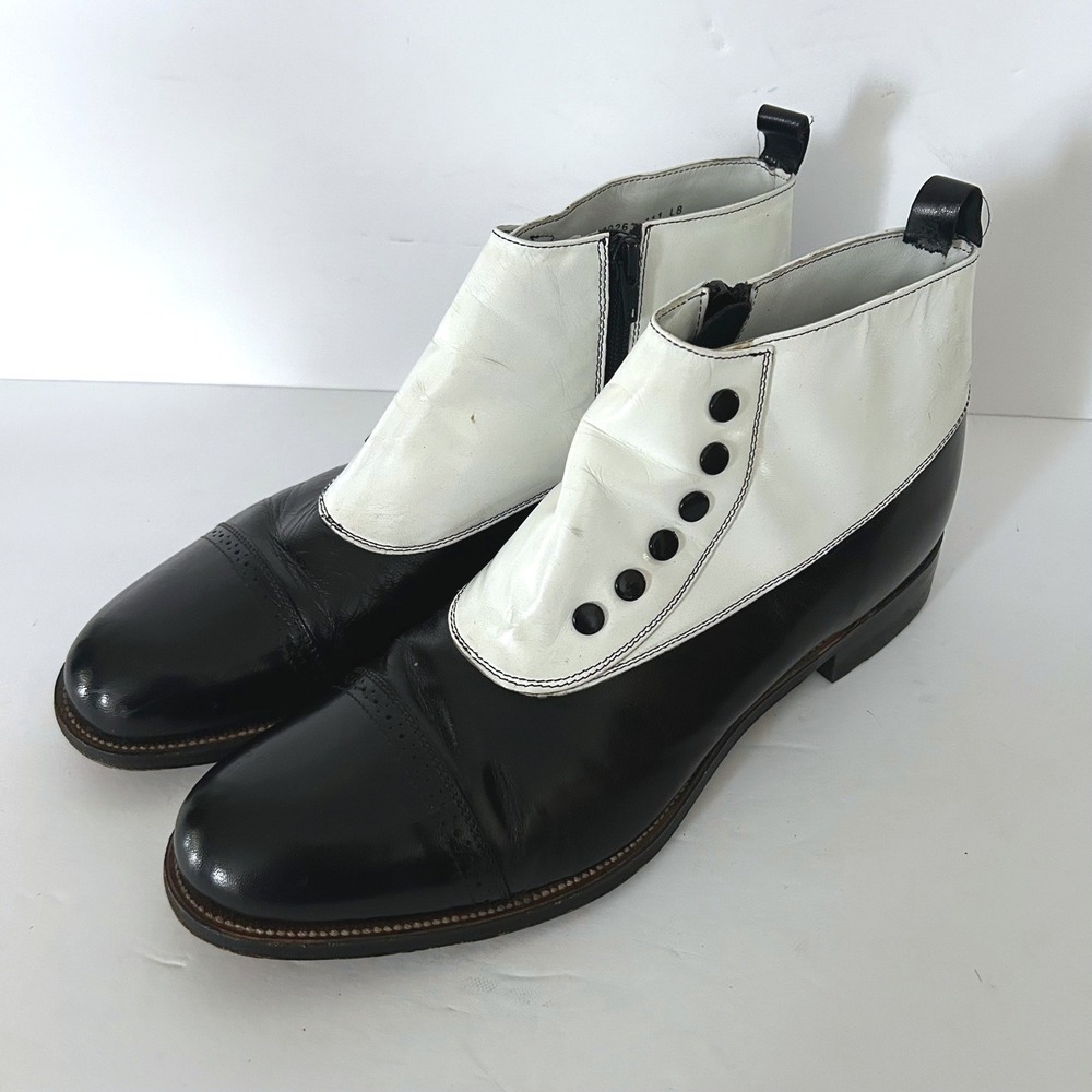 Stacy Adams Madison Spat Ankle Boots Mens 10 Black White Two Tone Cap Toe Zip